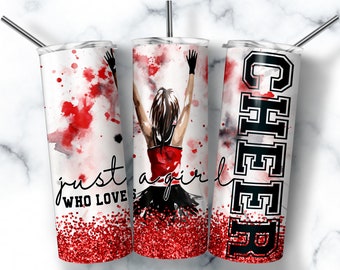 Cheerleader Tumbler Wrap, Red Black Glitter Design (Digital Download)