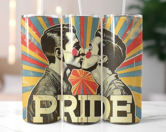 Vintage Pride Tumbler Wrap: LGBTQ 20oz Skinny Sublimation (PNG Digital Download)  Colorful LGBTQ Tumbler Wrap Cute Queer Couple Tumbler File
