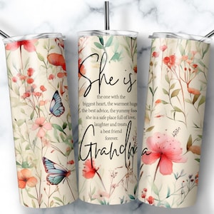 Grandma 20oz Tumbler Wrap Png Grandma 20 oz Skinny Straight Sublimation Tumbler Designs Best Grandma Ever Gift Cute Wildflowers Tumbler PNG