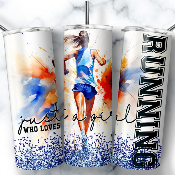 Running Tumbler Design 20 oz Skinny Tumbler Wrap Just a Girl Who Loves Running, Runner Sublimation Designs Cross Country Mom PNG DOWNLOAD