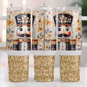 40oz Tumbler Wrap Christmas Png Gold Glitter Festive Nutcracker for Stanley Tumbler Sparkly Holiday Quencher Tumbler Sublimation Design File