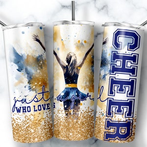 Cheer Png 20 Unzen Skinny Tumbler Wrap Nur ein Mädchen, das liebt Cheer Blond Blau Gold Cheerleader Sublimation Design Cheerleader DIGITAL DOWNLOAD