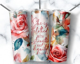 Envoltura de vaso cristiana PNG, versículo bíblico floral (descarga digital)