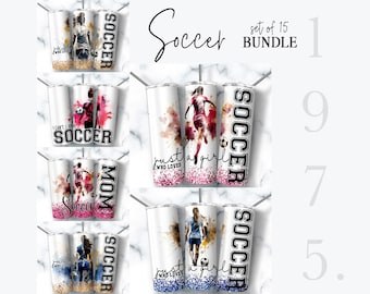 Soccer Tumbler Wrap Bundle, Girl's PNG Sublimation Designs (Digital Download)