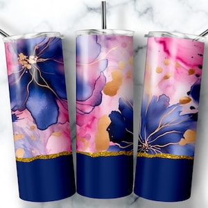 Alcohol Ink Tumbler 20oz Skinny Navy Pink Gold Tumbler Sublimation Design Trendy Floral Tumbler Wrap PNG Alcohol Ink Wraps DIGITAL Download