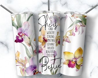 Envoltorio para vaso Bestie, flores de lirio, diseño de sublimación (descarga digital PNG)