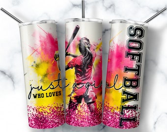 Softball Mom 20oz Tumbler Wrap, Girl Who Loves Softball (PNG Digital Download)