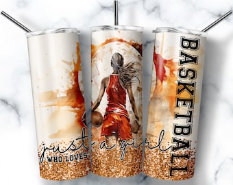 Basketball Girl 20oz Tumbler Wrap Sublimation Design (PNG Download)