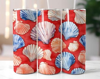 Seashell Tumbler Wrap, Seamless Coastal Beach Design (Digital Download)