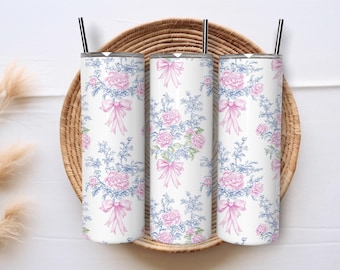 Chinoiserie Bow Tumbler Wrap, Grand Millennial Floral Design (PNG)
