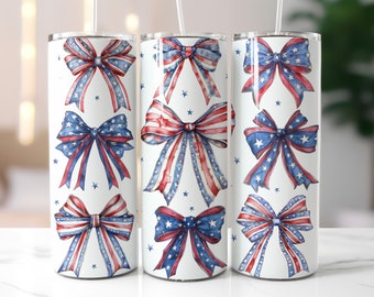 4th of July Bows Tumbler Wrap Png July 4th Tumbler Wrap 20oz USA Color Png American Girl Coquette Sublimation Tumbler America Flag  DOWNLOAD