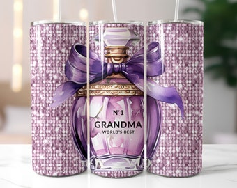 Grandma Tumbler Wrap PNG, Mother's Day Gift, Glitter Sublimation Design (Digital Download)