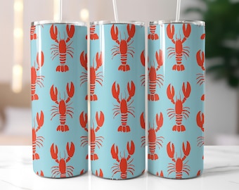 Diseño PNG de envoltura para vaso de langosta, paquete de 4 diseños modernos y sin costuras para vasos de verano de 20 oz (descarga digital).