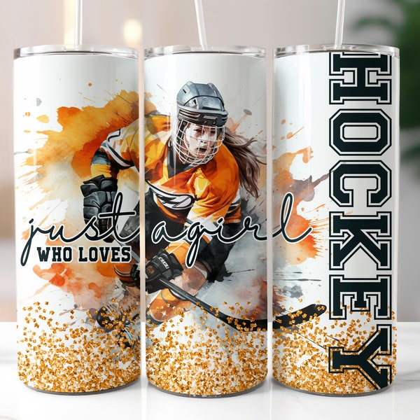 Ice Hockey Tumbler PNG 20oz Skinny Tumbler Wrap Orange Ice Hockey Girl Team Coach Gift Sublimation Designs Hockey Mom PNG Digital DOWNLOAD