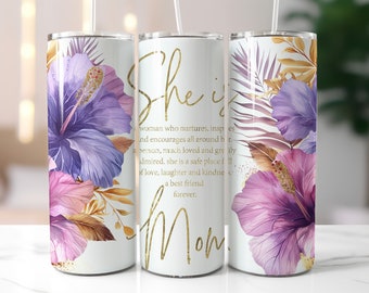 Mom Floral Tumbler Wrap PNG, Mother's Day Gift (Digital Download)