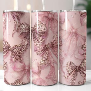 Roze strik beker wrap luipaard strik png girly esthetische cadeau blush coquette beker bling beker beker glamour zomer sublimatie ontwerpen digitaal