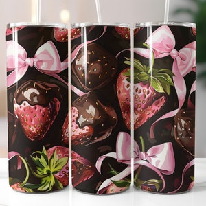 Summer Tumbler Wrap Png Trendy Chocolate Strawberry Sublimation Design for teen girls 20oz Coquette Pink Bows Tumbler | DIGITAL DOWNLOAD