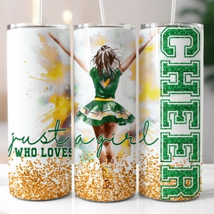 Cheer Png 20 oz Skinny Tumbler Wrap Just a Girl who loves Cheer Coach Gift, Green Cheerleading Sublimation Designs Cheerleader DOWNLOAD File