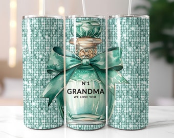 Envoltorio para vaso de abuela, diseño de perfume verde azulado brillante (descarga digital PNG)