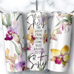 Modelo de design de sublimação de copo magro de irmã 20 onças, embrulho de copo para presente de irmã, copo floral de lírio lilás download instantâneo PNG