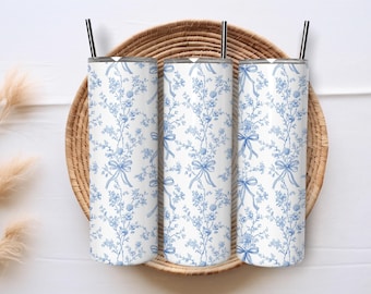 Envoltura para vaso de 20 oz con lazo azul, plantilla estilo chinoiserie (PNG)