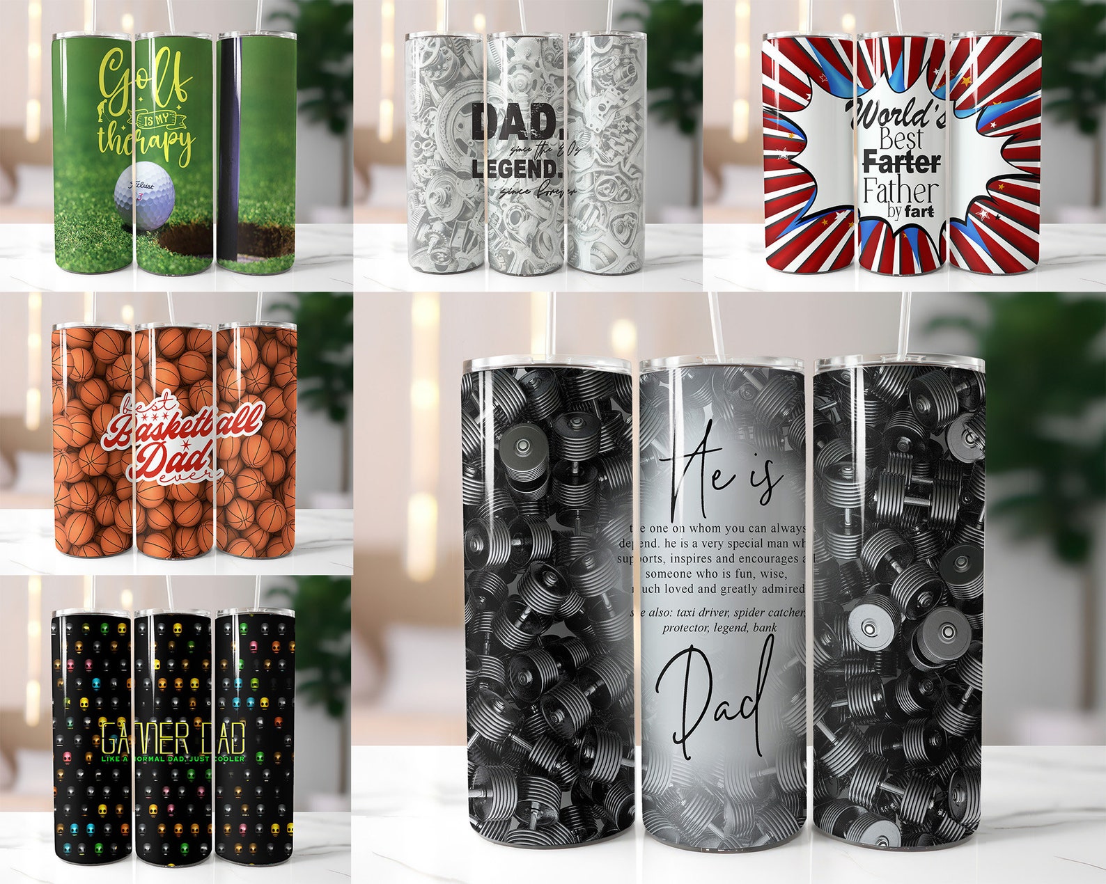 Father's Day Tumbler Wrap Bundle, Dad 20oz Sublimation Designs (DIGITAL ...