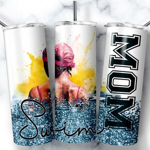 Swim Mom Tumbler Wrap PNG, 20 Unzen Skinny Tumbler Design (Digitaler Download)