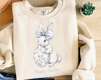 Chinoiserie Easter Bunny PNG, Floral Egg, Spring Shirt Design (Digital Download)