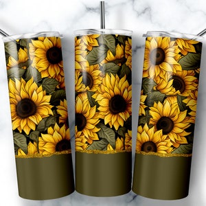 Sunflowers Tumbler Wrap Png 20oz Summer Sublimation Design Pretty Yellow Spring Flowers Tumbler 20oz Sage Gold Sunflower Tumbler Cup DIGITAL