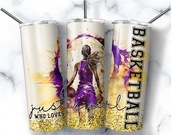 Basketball Girl 20oz Tumbler Wrap PNG, Purple Team Gift (Digital Download)