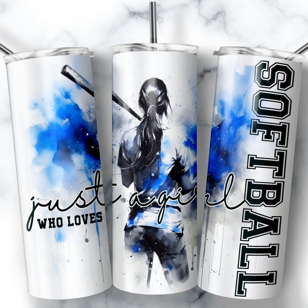 Softball Design 20 oz Skinny Tumbler Wrap Just a Girl who loves Softball Coach Gift Sublimation Designs Softball PNG DOWNLOAD