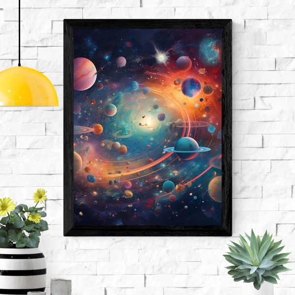 Beautiful universe digital wall art, Galaxy digital art, Universe background, Cosmic space wall art, Orbit