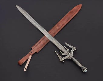 Real Medieval Viking Stainless steel Handmade sword with Leather, Vikings sword, Monogram sword, Templers holy sword, Christmas gift for him