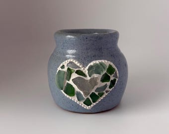 Tiny Pottery Pot with Sea Glass Mosaic
