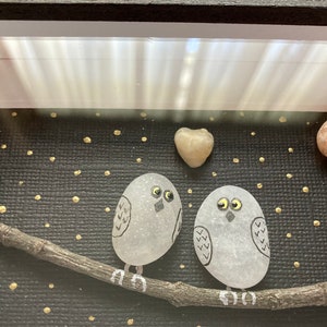 Beach Pebble Owls Shadow Box Etsy Beach Pebble Owls Shadow Box Etsy