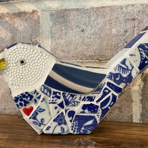 Mosaic Blue Bird with Beach Pottery Wing image 1