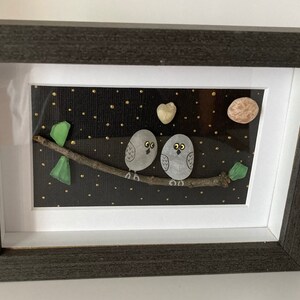 Beach Pebble Owls Shadow Box Etsy Beach Pebble Owls Shadow Box Etsy