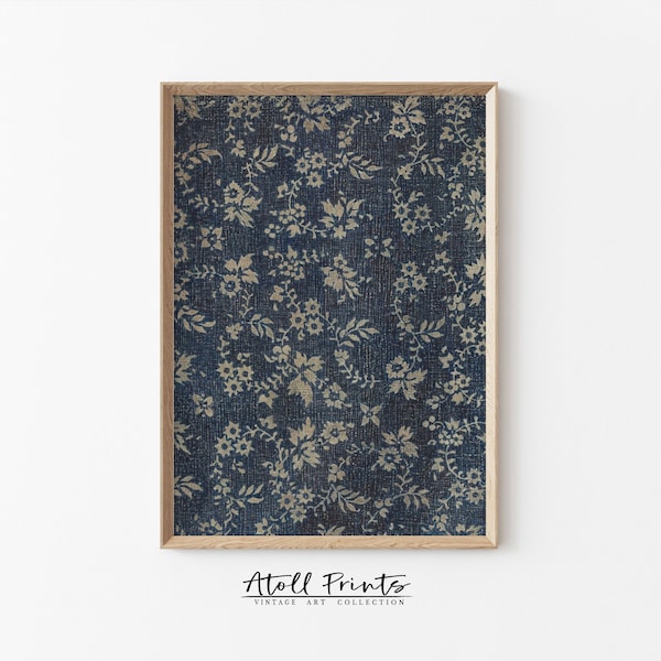 PRINTABLE Vintage Blue Tapestry Wall Art | Modern Farmhouse Print | Floral Antique Textile Art Print | Downloadable Digital Art | [AP2302]