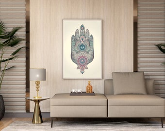 Hamsa Hand Art, Hamsa Hand Print, Printable Fatma Hand, Mandala Wall Art, Mandala Poster, Digital Download, Relaxing Art Poster