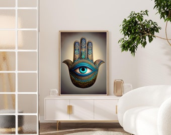 Hamsa Hand Art, Hamsa Hand Print, Printable Fatma Hand, Mandala Wall Art, Mandala Poster, Digital Download, Relaxing Art Poster