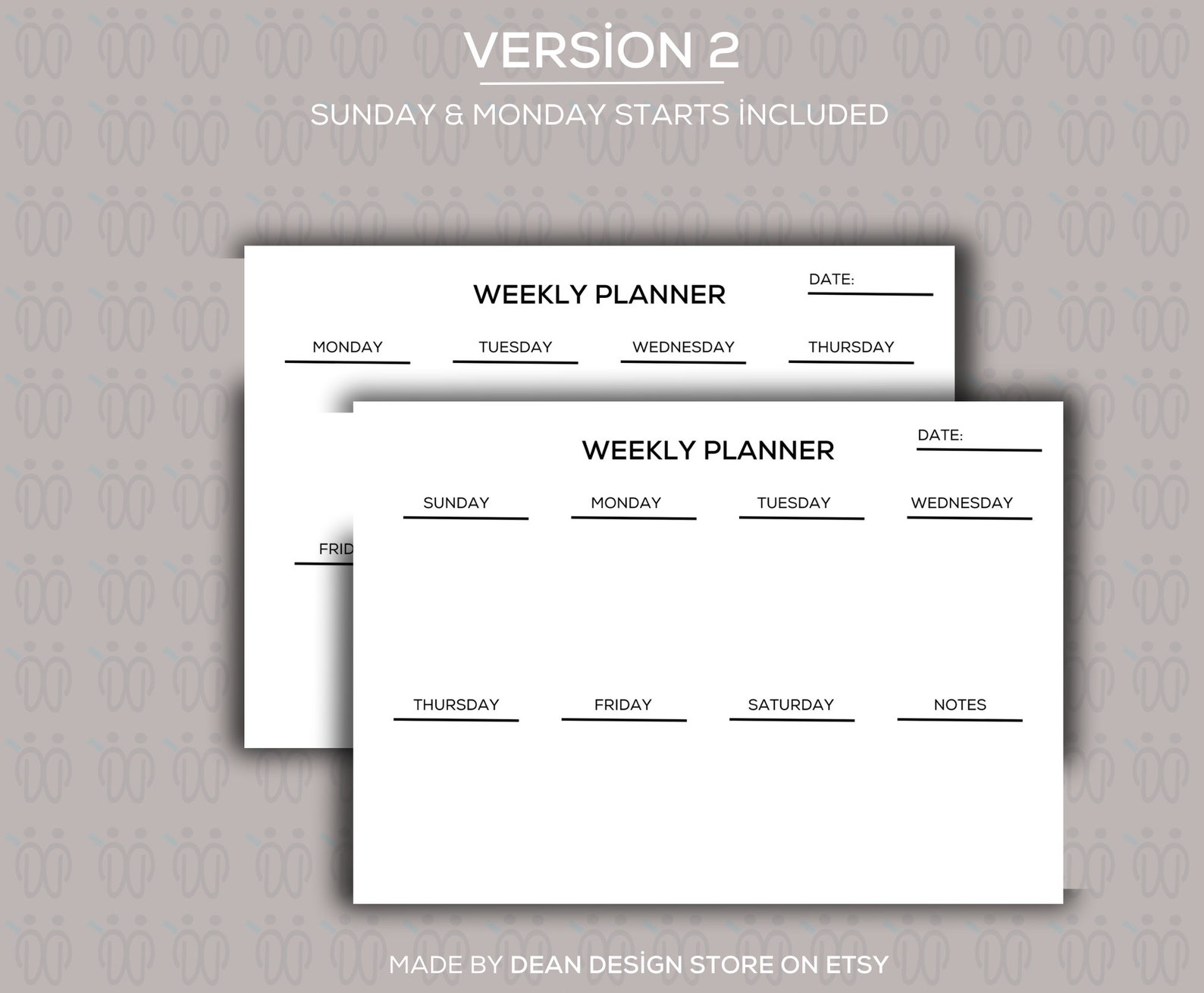 Weekly Planner Printable Landscape, Minimalist Weekly Schedule, Week at