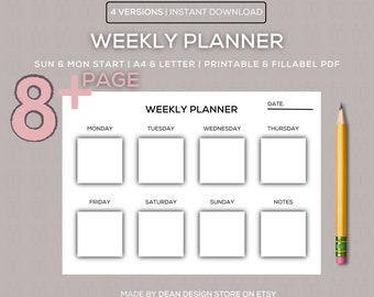 Weekly Planner Printable Landscape, Minimalist Weekly Schedule, Week At a Glance, Weekly Organizer, Office Planner, Desk Planner, A4/Letter
