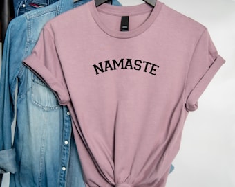 Namaste Tshirt, Trending, Yoga, Breathe, Slogan, Retro, Pilates, Design Geschenk Top Frauen 100% Baumwolle T-Shirt, Schwarz, Grau, Weiß, Sand Shirt