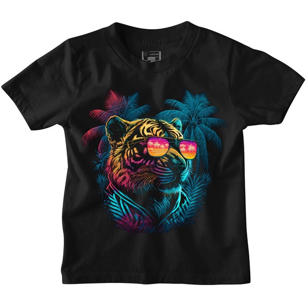 Tiger in Shades kids / Adult  Tshirt, Funny t-shirt for girls, boys, unisex, Vibrant Colours, Summer tee, cool graphic design, Mountain