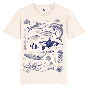 Vintage 90s Ocean Animals T-Shirt: Retro Tattoo Style