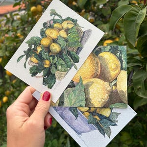 Lot de 3 cartes postales d'art Lemon - Format A6, imprimées sur du papier aquarelle 300 g - Impressions d'oeuvres d'art originales - Illustration d'agrumes italiens