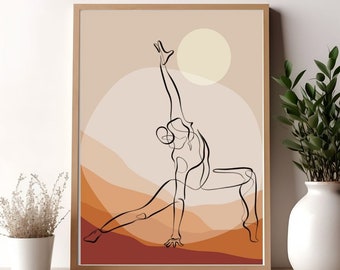 Impresión de arte mural de yoga, póster de yoga, dibujo de una línea de yoga, decoración de pared de arte minimalista de yoga, arte mural de posturas de yoga, arte abstracto de yoga