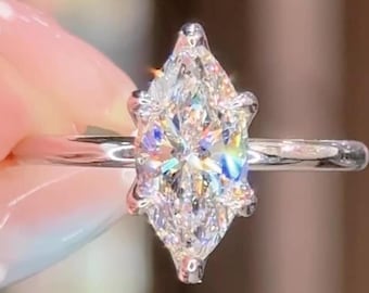 Anello di fidanzamento Marquise Anello da viaggio in oro Anello di promessa in argento unico Anello di nozze Anello con diamante simulato Anello con diamante solitario Regalo per lei