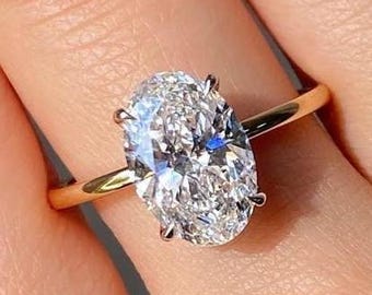 3.0 Cts Oval Cut Halo Diamond Engagement Ring, Classic Oval Solitaire in Yellow Gold, Timeless Bridal Ring