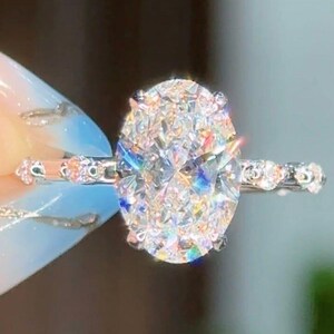 2.5 CT Oval Moissanite engagement ring| anniversary ring| White gold wedding ring| promise ring| oval solitaire engagement ring for women